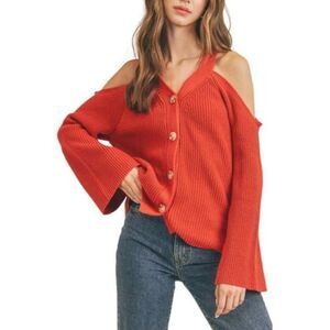 Lush Cold Shoulder Cardigan in   Cherry Mahogany Sz. M